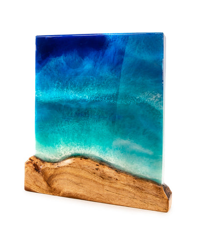 Arte mural de koa/resina "Pohaku Point" de S. Isaac Anderson