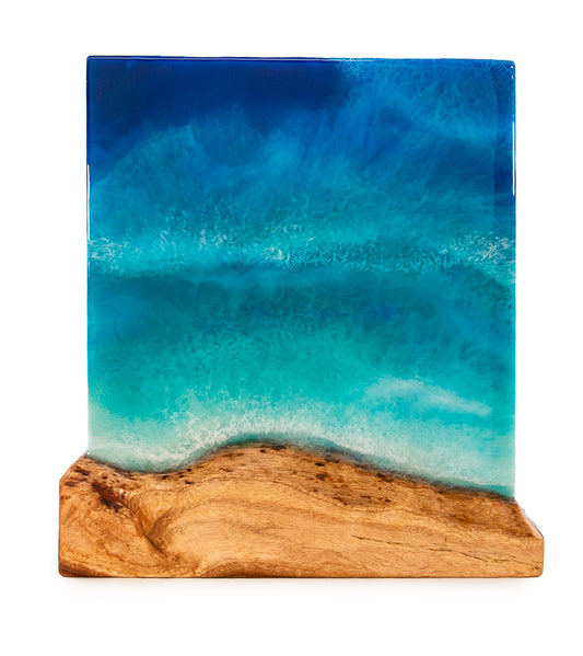 Arte mural de koa/resina "Pohaku Point" de S. Isaac Anderson