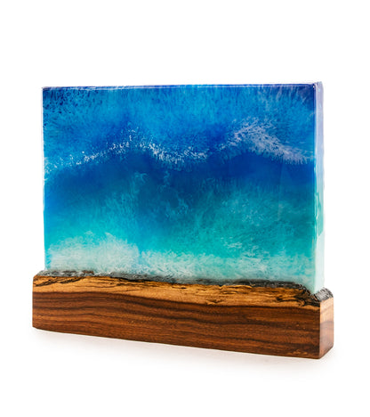 Arte mural de koa/resina "Pohaku Point" de S. Isaac Anderson