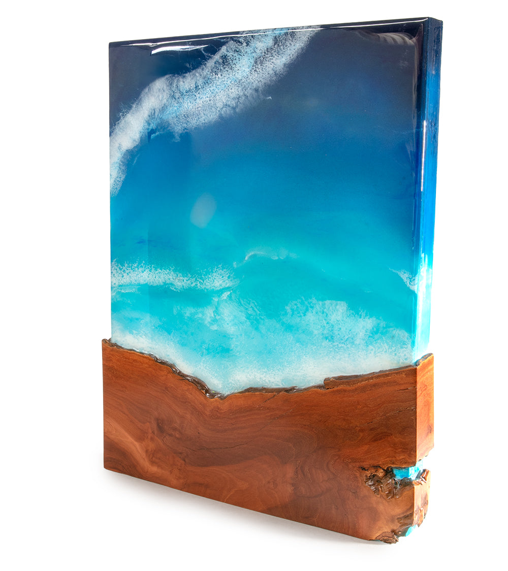 Arte mural de koa/resina "Pohaku Point" de S. Isaac Anderson