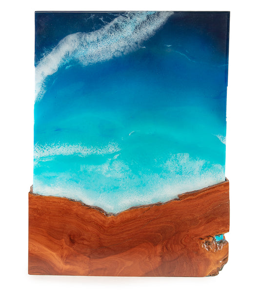 Arte mural de koa/resina "Pohaku Point" de S. Isaac Anderson