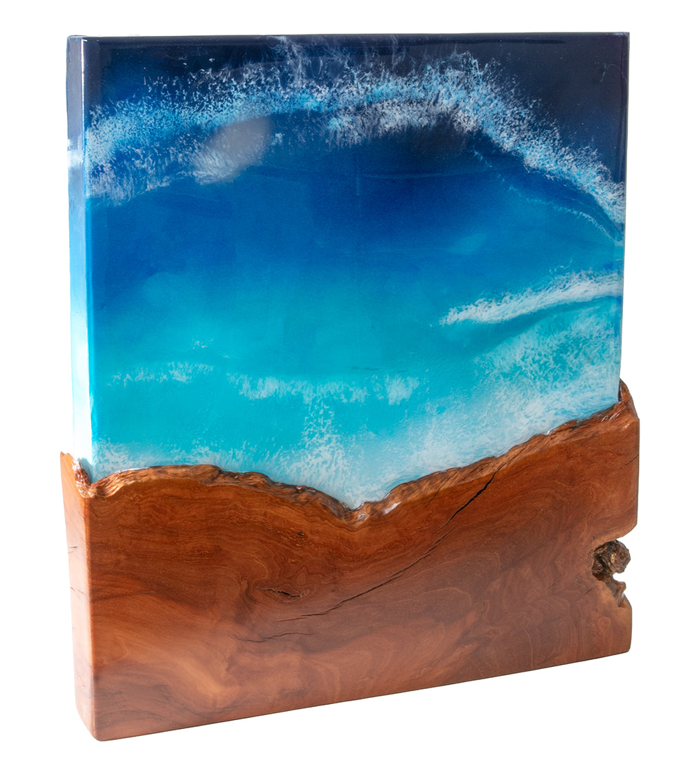 Arte mural de koa/resina "Pohaku Point" de S. Isaac Anderson