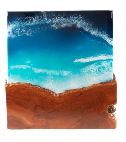 Arte mural de koa/resina "Pohaku Point" de S. Isaac Anderson