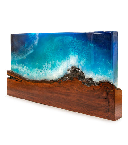 Arte mural de koa/resina "Pohaku Point" de S. Isaac Anderson