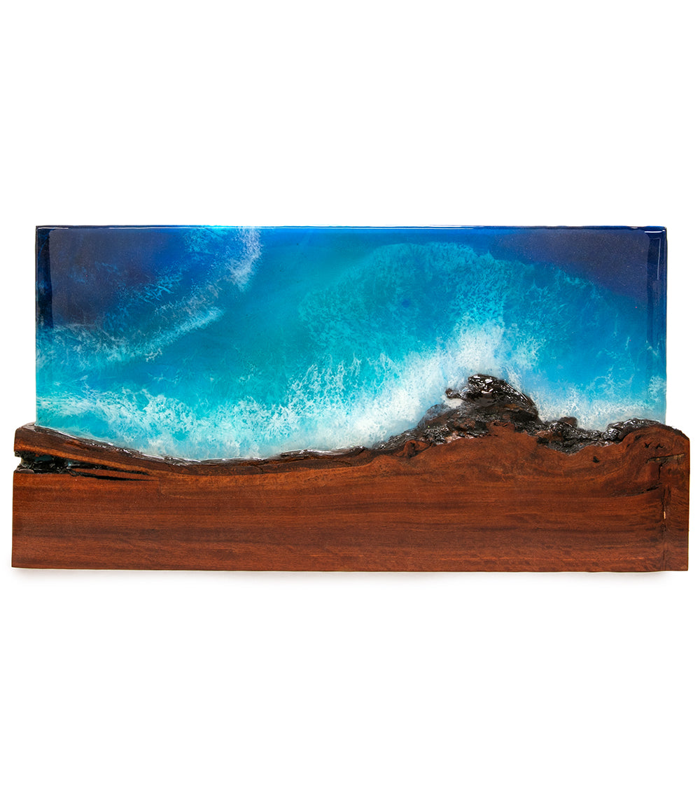 Arte mural de koa/resina "Pohaku Point" de S. Isaac Anderson