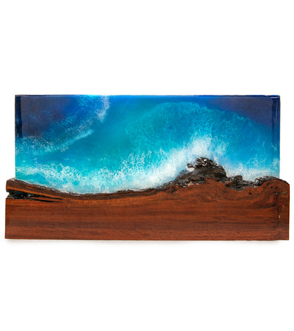 Arte mural de koa/resina "Pohaku Point" de S. Isaac Anderson