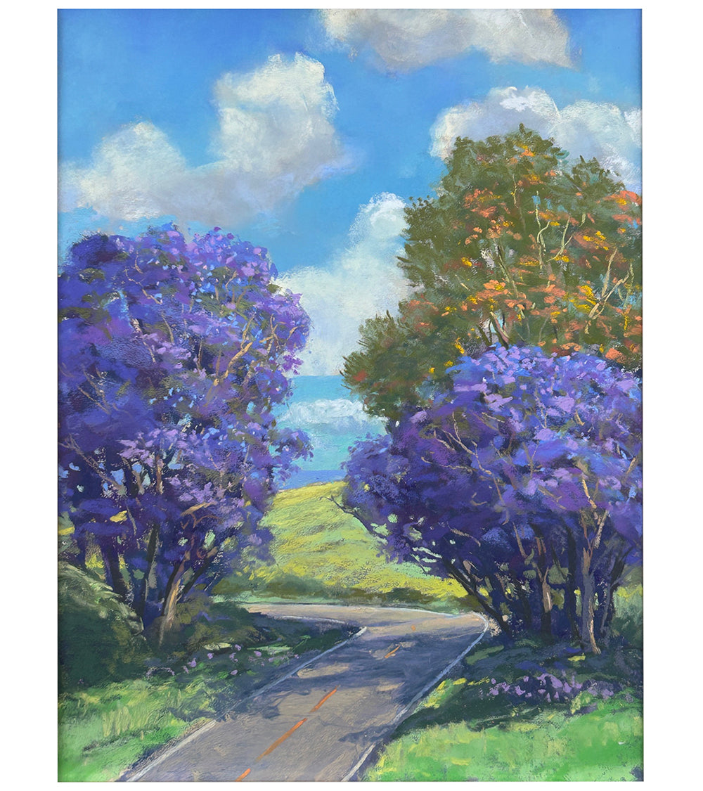 Original Pastel Painting "Jacaranda and Silk Oak" by Michael Clements 12x16
