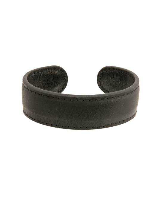 Pulsera para hombre de 23 cm de cuero negro triple con eslabón de cable largo