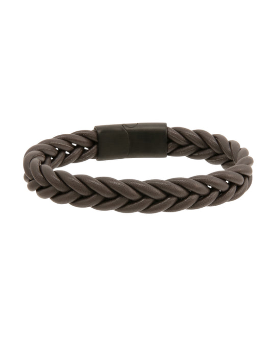 Pulsera para hombre de 23 cm de cuero negro triple con eslabón de cable largo