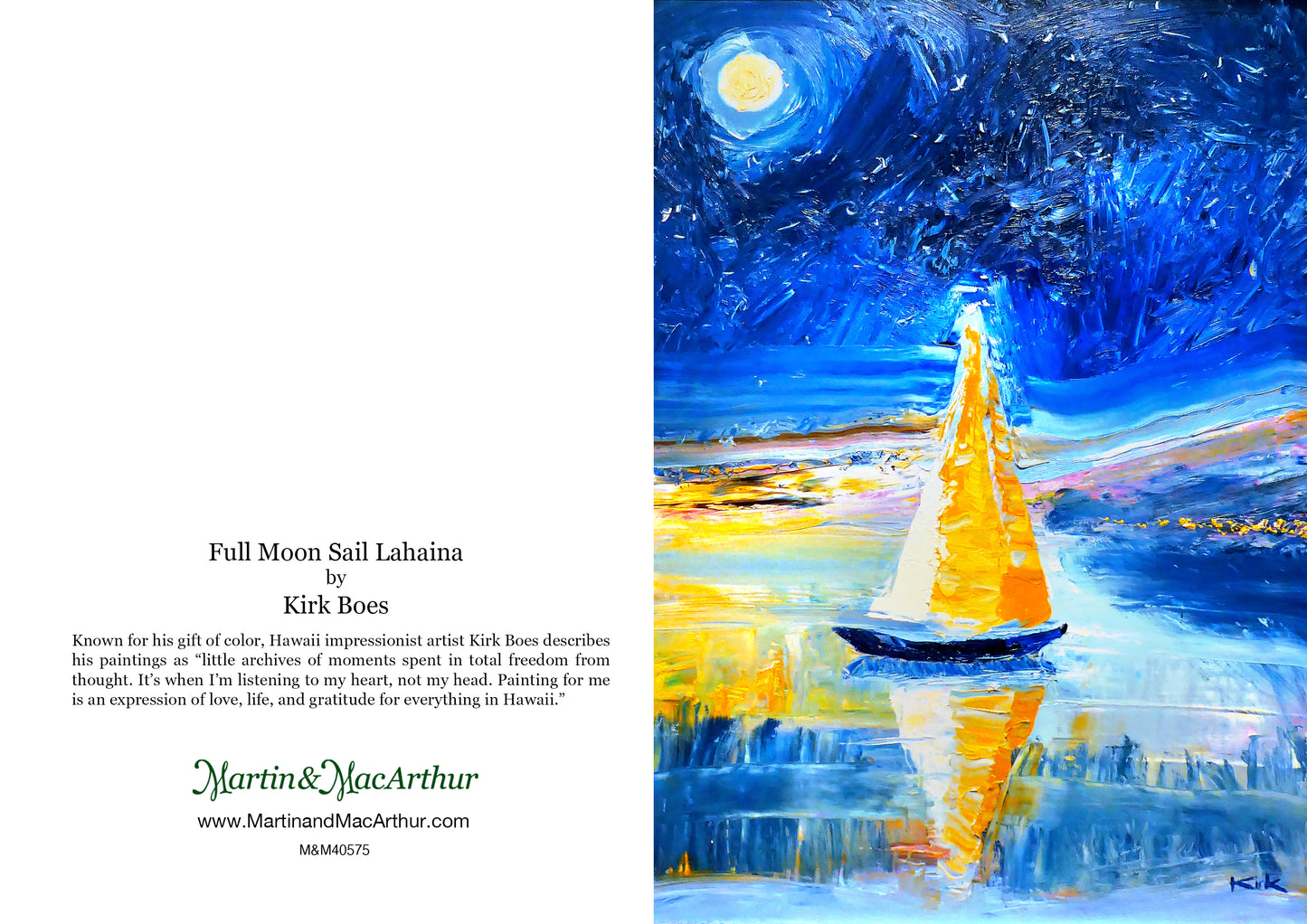 Greeting Card "Full Moon Sail Lahaina" by Kirk Boes