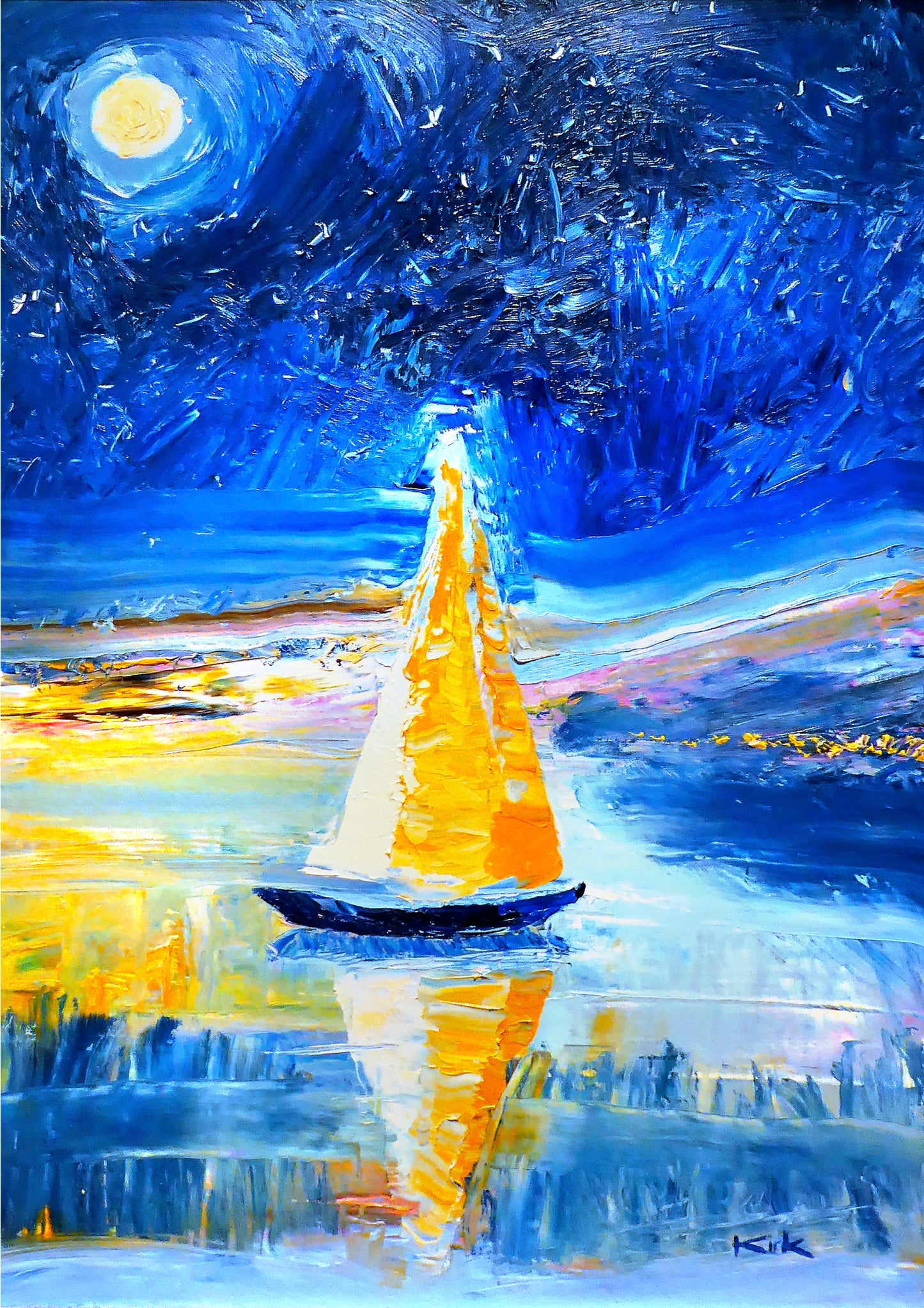 Greeting Card "Full Moon Sail Lahaina" by Kirk Boes