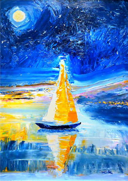 Greeting Card "Full Moon Sail Lahaina" by Kirk Boes