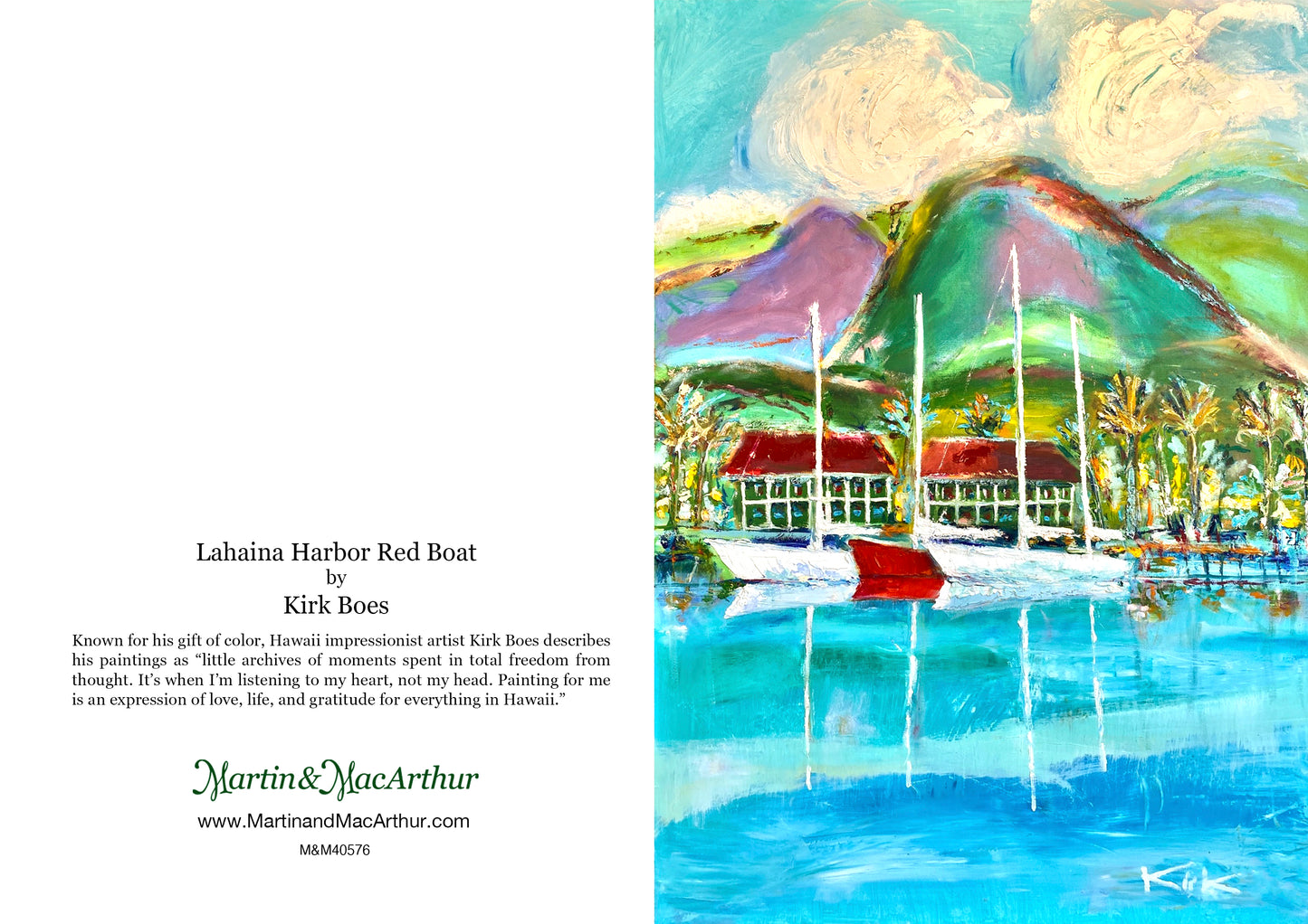 Greeting Card "Lahaina Harbor, Red Boat" by Kirk Boes