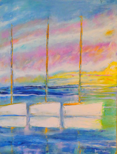 Three Sailboats at Sunset by Kirk Boes