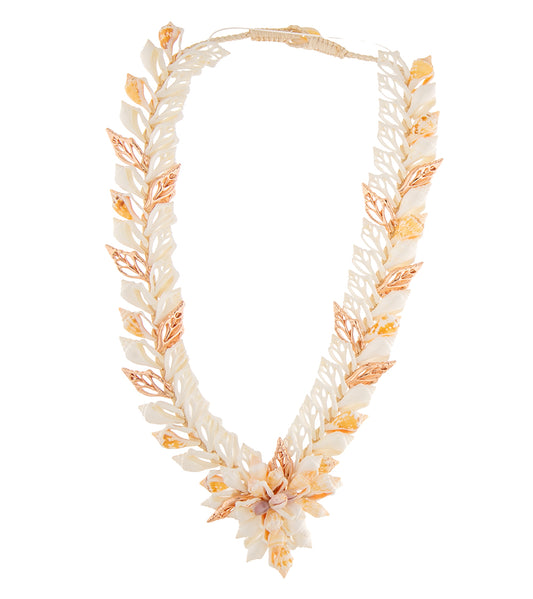 Double-Layered Bouquet Rose Gold Assorted Sliced Shells Necklace - 44553C