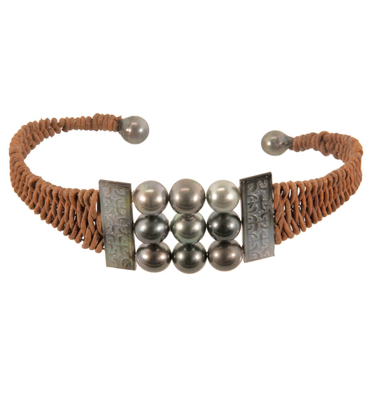 Pulsera de perlas de Tahití tejidas (16 perlas) - 36975C