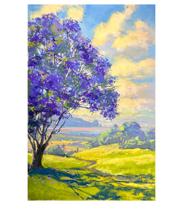 Original Pastel Painting "Jacarandas at Waiakoa" by Michael Clements 18x12