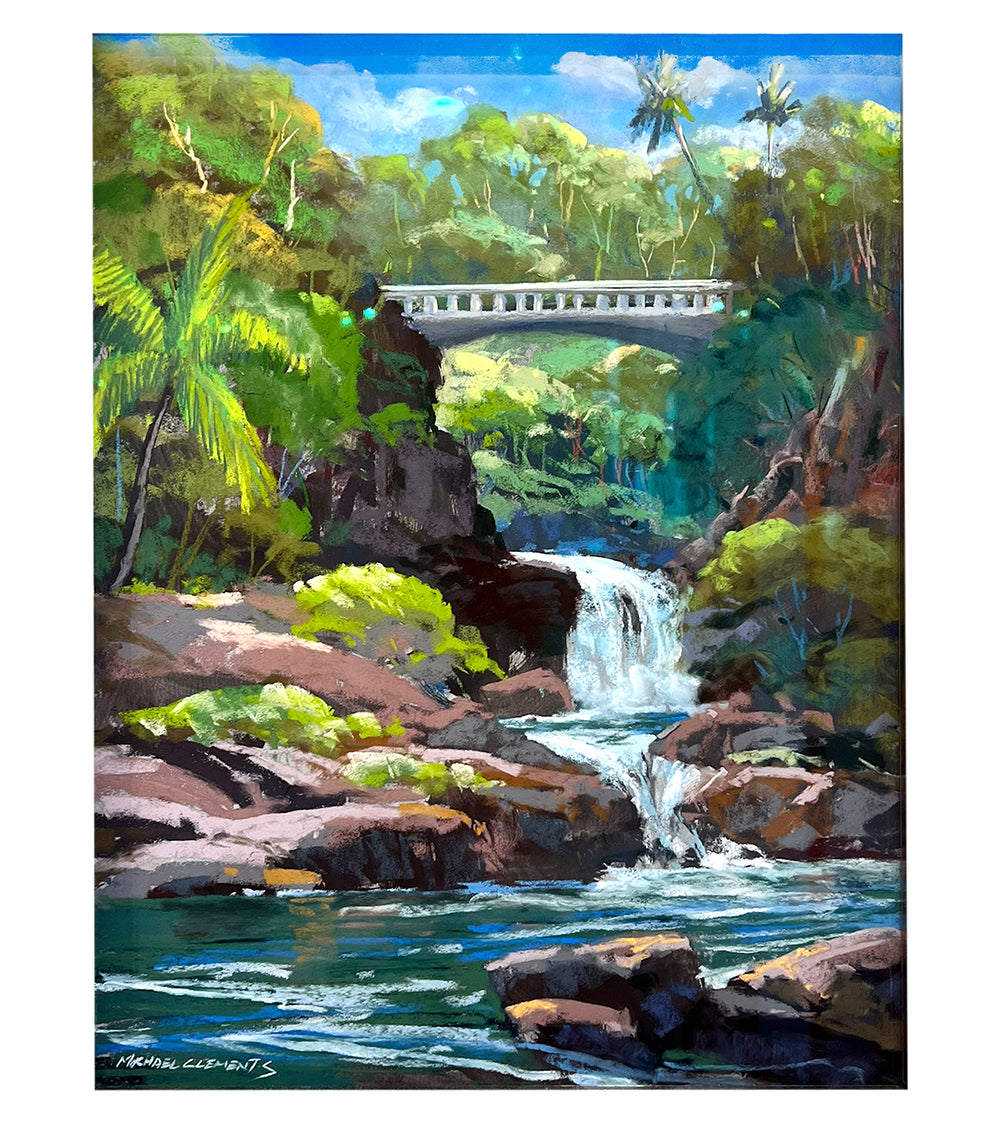Original Pastel Painting "Bridge Over Ohe’o Gulch" by Michael Clements 14x18