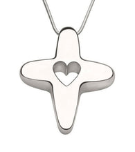 Colgante de cruz "Dios es amor" en oro blanco de 14 quilates