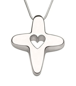 White 14K Gold "God is Love" Cross Pendant