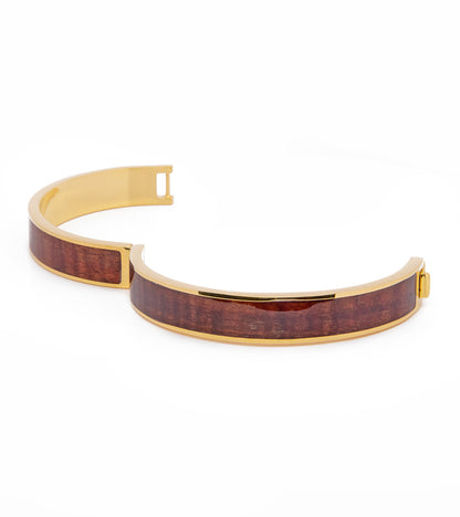 Brazalete chapado en oro de koa, con bisagras
