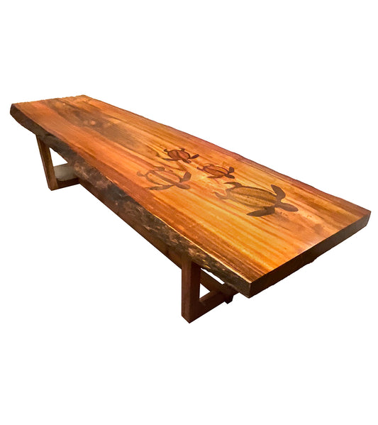 Freeform Dining Table with Natural Bark Edge with 6 Honu Inlays