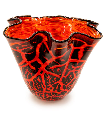 Crackled Kilauea Bowl in red and amber glass