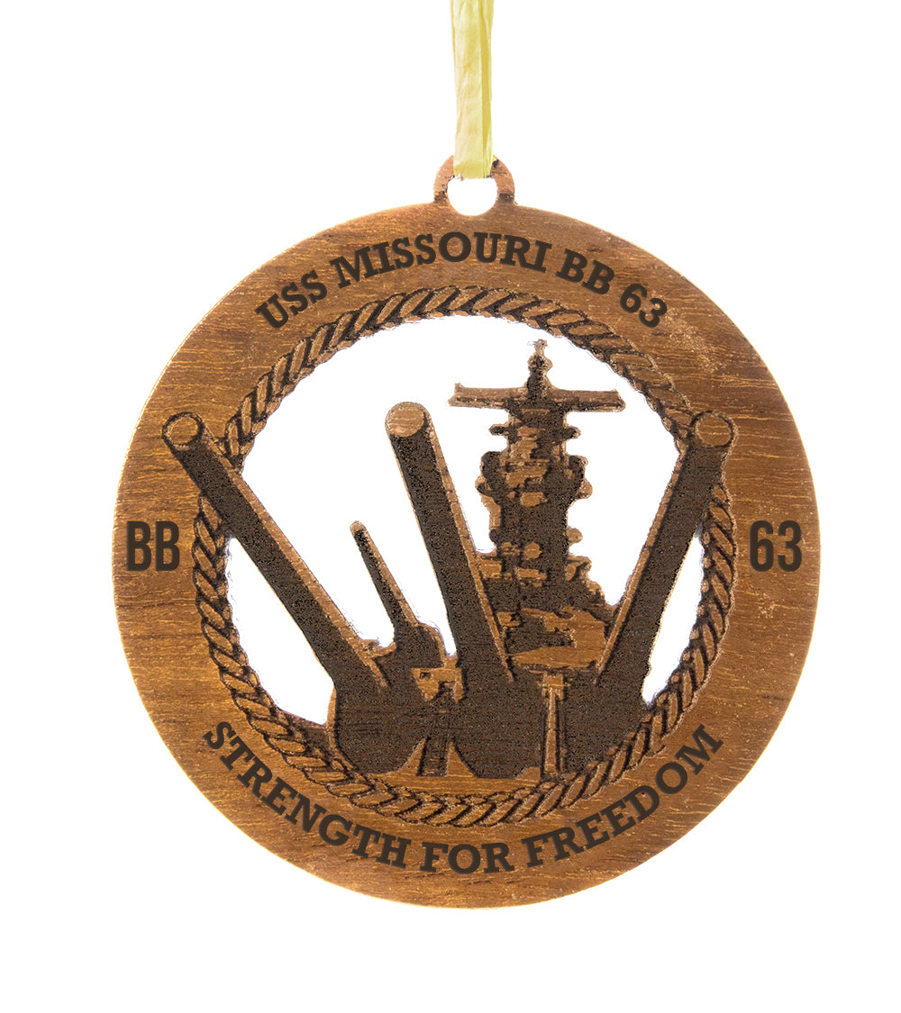 USS Missouri Teak Ornament, Strength For Freedom