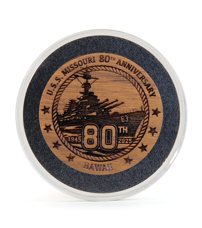 USS Missouri Teak Challenge Coin "80th Anniversary"