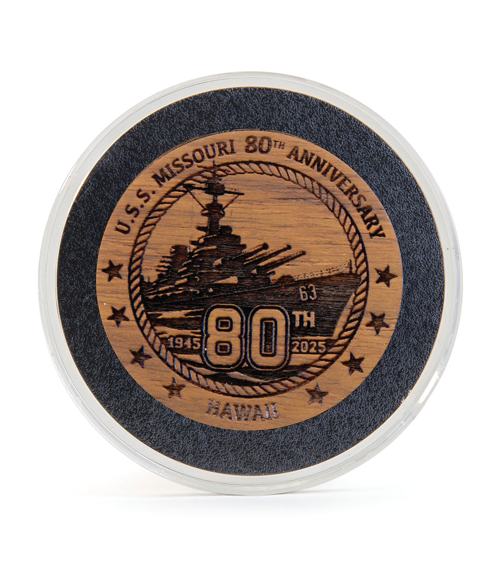 USS Missouri Teak Challenge Coin 