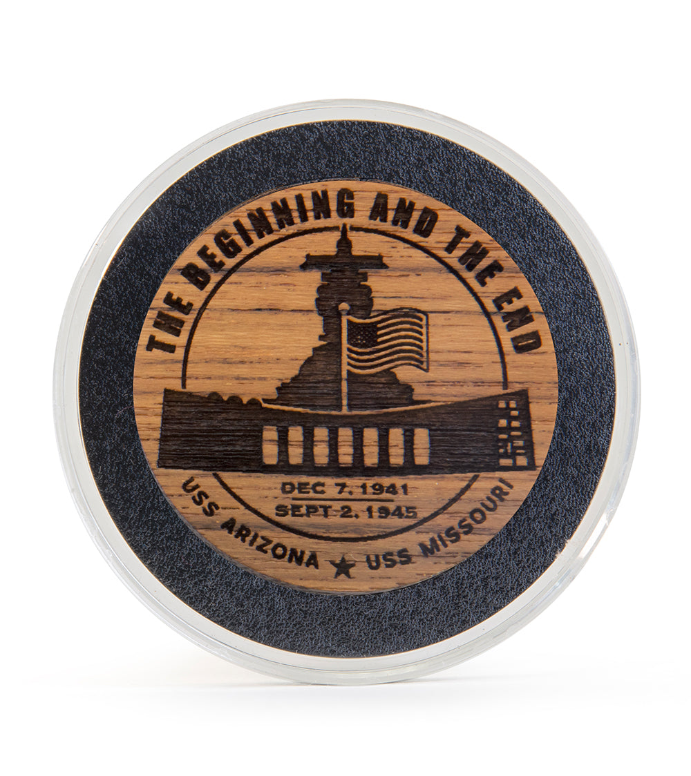 USS Missouri Teak Challenge Coin "Beginning and End"