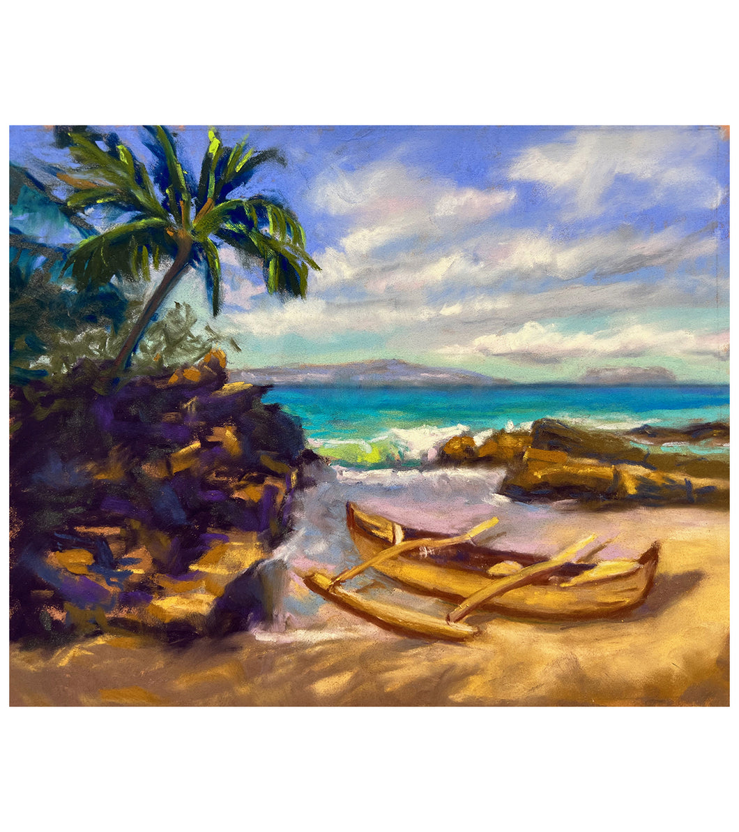 Secret Beach with Outrigger by Laurie Miller