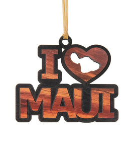 Koa Flat Ornament - I Love Maui, supporting Maui relief efforts