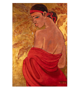 Original Lacquer Painting: "Girl in Red" by Tim Nguyen