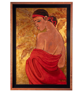 Original Lacquer Painting: "Girl in Red" by Tim Nguyen