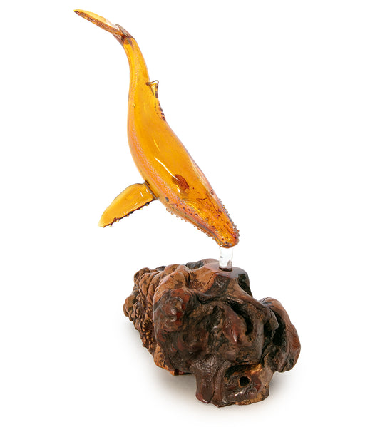 Escultura de vidrio y madera "Amber Dive" de Luke Olsen