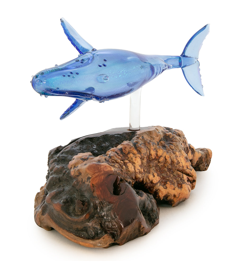 Escultura de vidrio y madera "Natación azul" de Luke Olsen