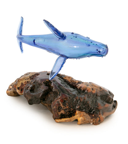 Escultura de vidrio y madera "Natación azul" de Luke Olsen