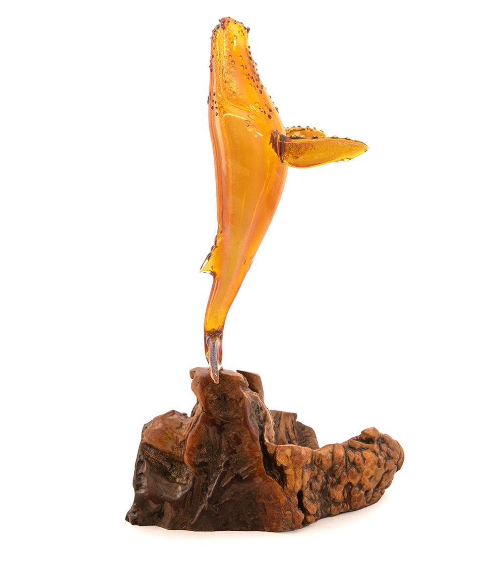 Escultura de vidrio y madera "Amber Breech" de Luke Olsen
