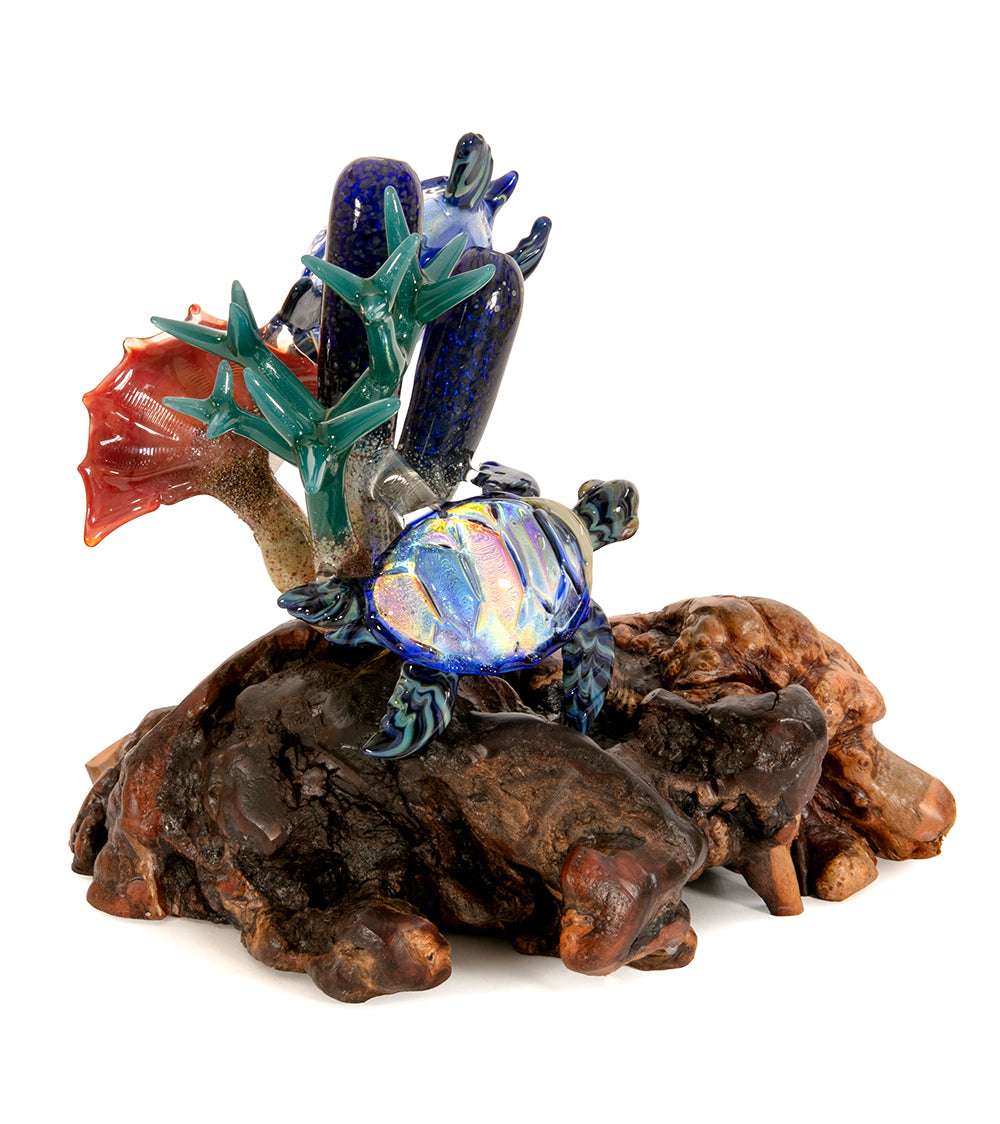 Glass "Two Turtles on Manzanita Burl Wood " by Luke Olsen