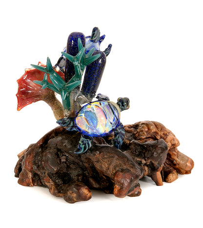 Glass "Two Turtles on Manzanita Burl Wood " by Luke Olsen