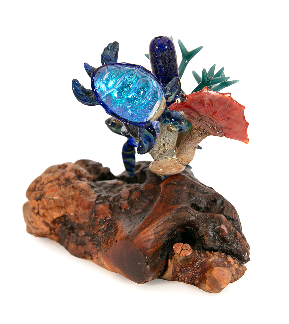 Glass "Two Turtles on Manzanita Burl Wood " by Luke Olsen