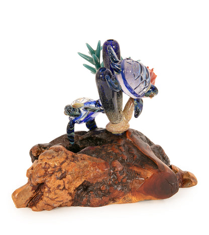 Glass "Two Turtles on Manzanita Burl Wood " by Luke Olsen