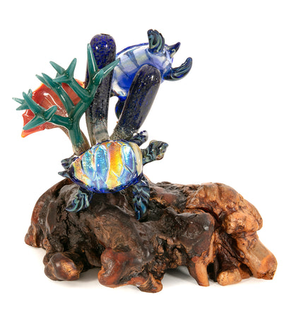 Glass "Two Turtles on Manzanita Burl Wood " by Luke Olsen