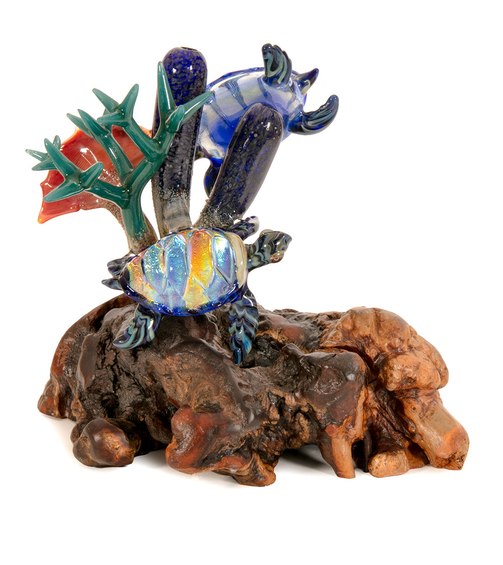 Glass "Two Turtles on Manzanita Burl Wood " by Luke Olsen