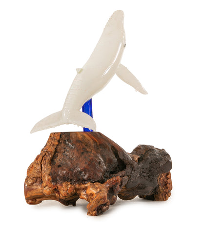 Escultura de vidrio "Dos tiburones martillo y coral" de Luke Olsen