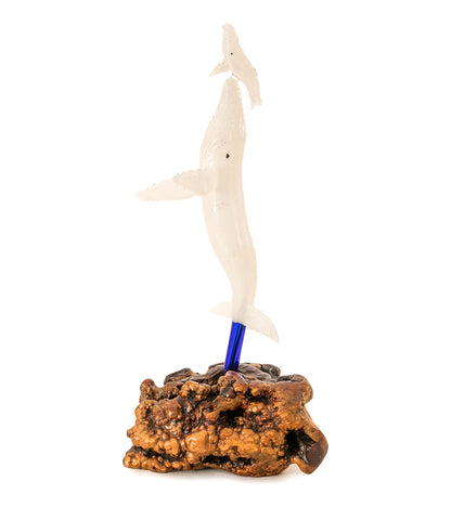 Glass "Opalescent Glass Whale Mother & Calf on Manzanita Burl Wood " by Luke Olsen