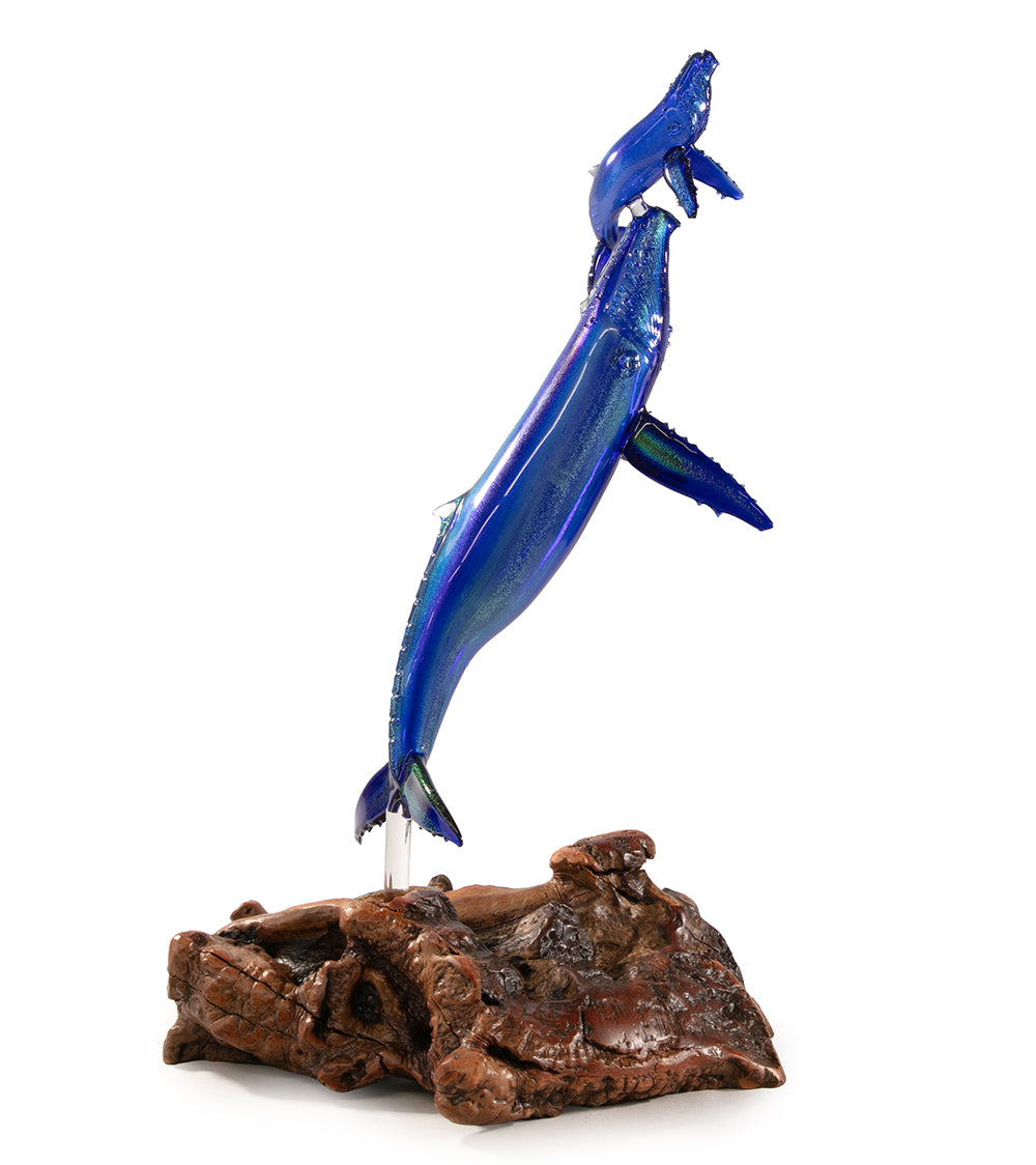 Glass "Glass Whale Mother & Calf on Manzanita Burl Wood " by Luke Olsen
