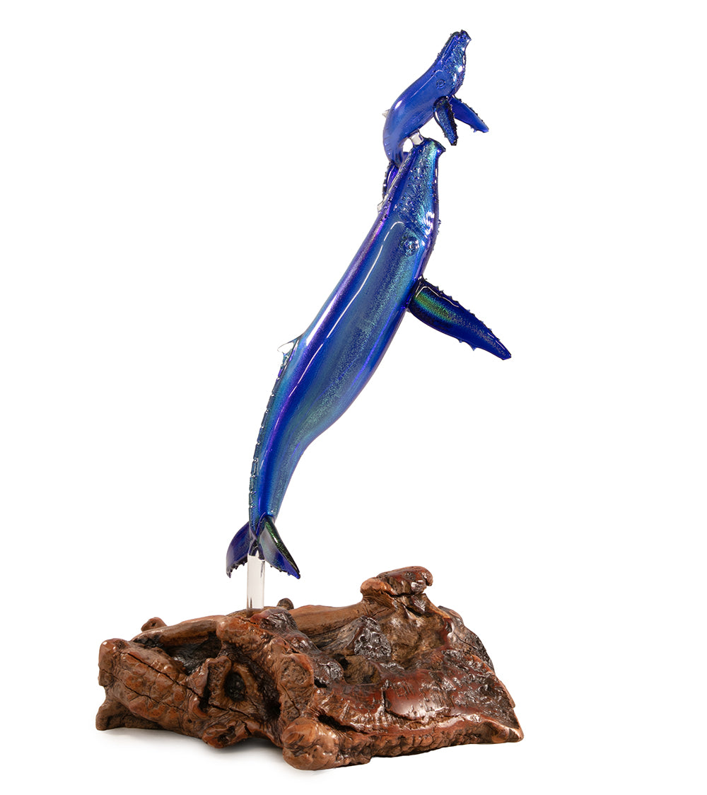 Glass "Glass Whale Mother & Calf on Manzanita Burl Wood " by Luke Olsen