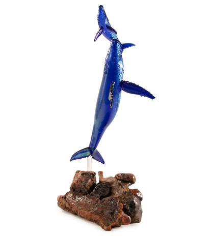 Glass "Glass Whale Mother & Calf on Manzanita Burl Wood " by Luke Olsen